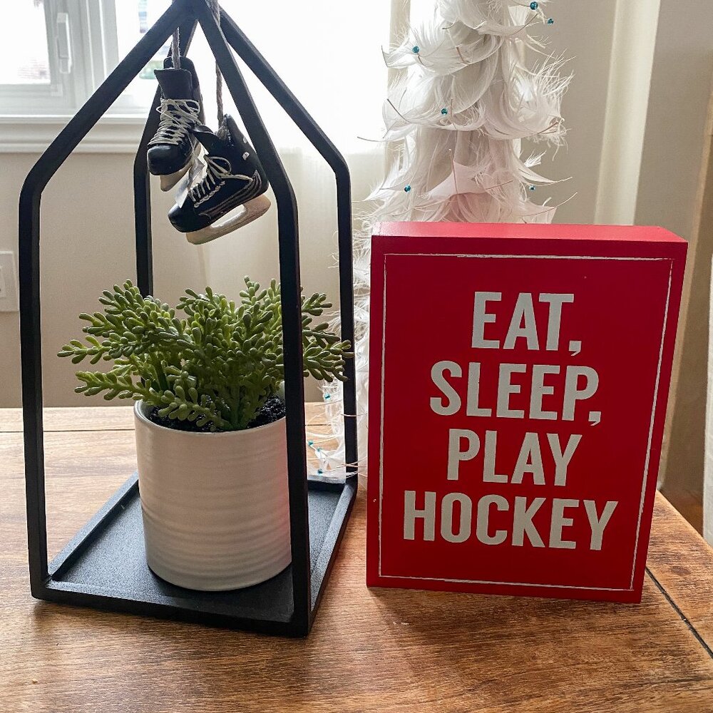 Abbott Collection "Eat, Sleep, Play Hockey" Wooden Sign Block Decor NWT